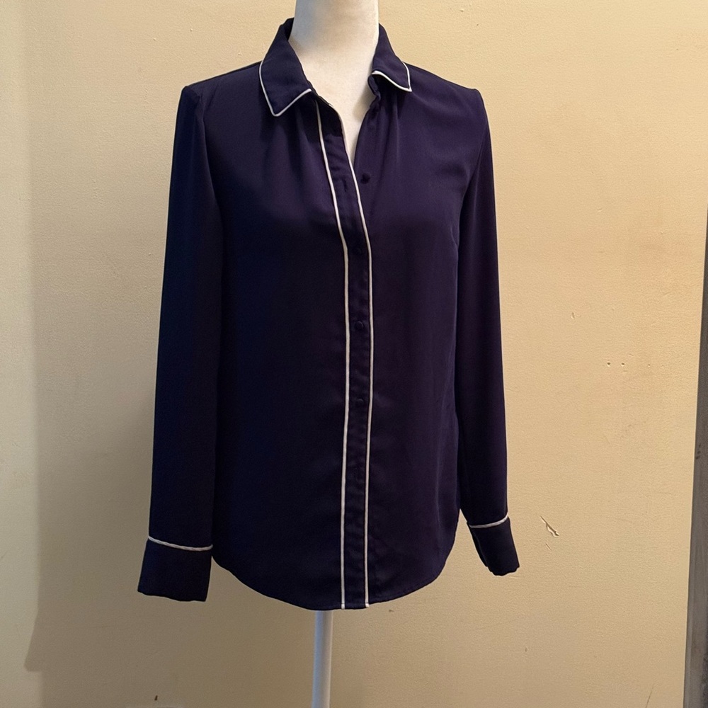 H&M Navy Button Down Shirt with White Trim